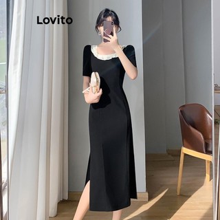 Đầm Lovito phối viền tương phản chắp vá phong cách thanh lịch dành cho nữ LNE56142