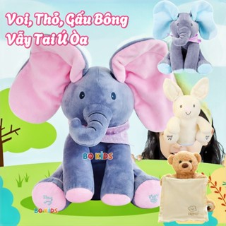 Đồ Chơi Thú Bông Voi Con, Thỏ, Gấu Dễ Thương Trốn Tìm Ú Òa Vẫy Tai, Biết Hát Đẹp Bền Cho Bé
