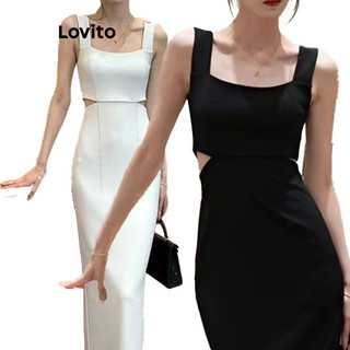 Đầm Lovito cắt xẻ màu trơn phong cách thanh lịch cho nữ LNM68172