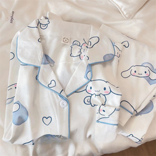 Dễ Thương Cinnamoroll Babycinnamoroll Bộ Đồ Ngủ Nữ Xuân Thu Mới Quần Dài Tay Hoạt Hình Ins Phong Cách Sinh Viên Mặc Ngoài Homewear Suit