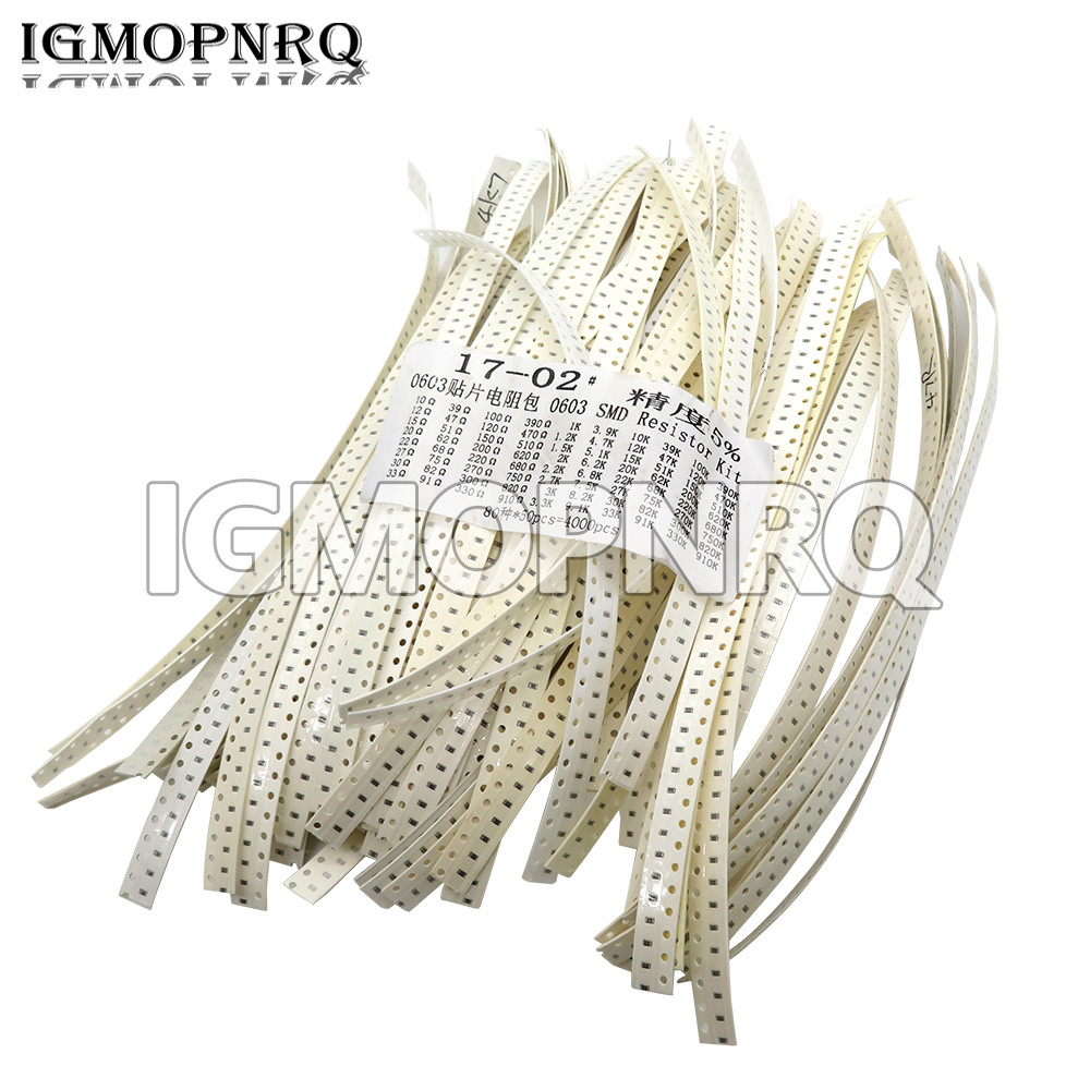 4000 chiếc bộ điện trở SMD 0603 Bộ đủ loại Bộ Mẫu 10ohm-1m Ohm 5%