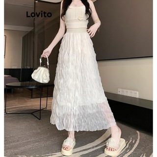 Chân váy Lovito vải ren màu trơn phong cách thường ngày dành cho nữ LNA60469