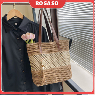 Túi Xách Nữ Đan Cỏ Đi Biển Mùa Hè - Giỏ Bện Thời Trang Đa Năng Đeo Vai ROSASO TX180
