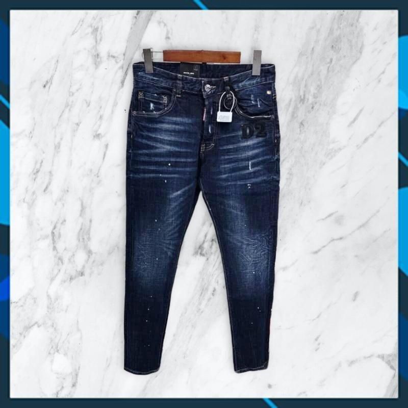 Quần jean nam DS, Q Xanh trơn logo D2 đen hàng Quảng Châu