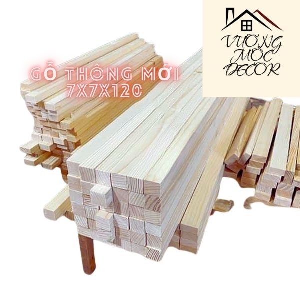 Thanh gỗ thông vuông 7cm x 7cm dài 1m2 được bào láng 4 mặt