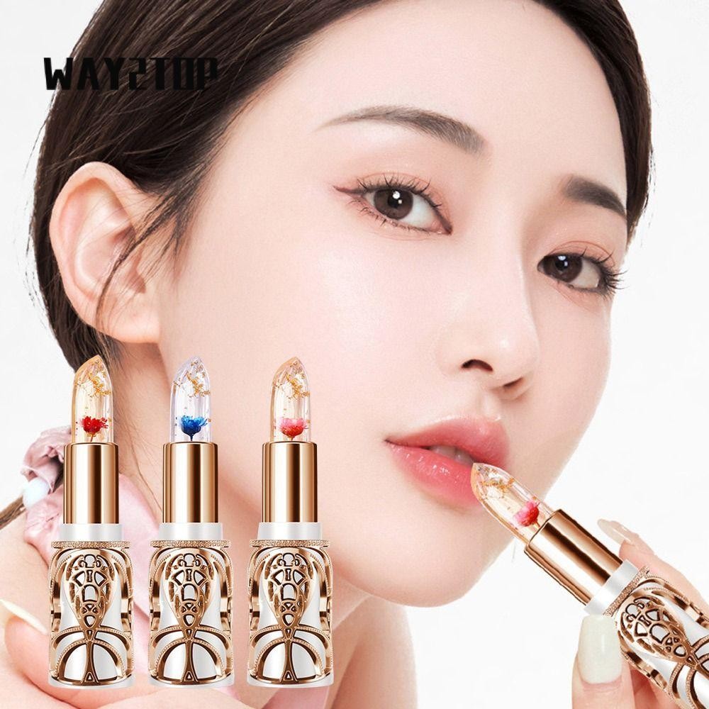 Son môi hoa thạch WAY2TOP, Son bóng môi đổi màu nhiệt độ trong suốt, có hoa bên trong chống thấm nướ