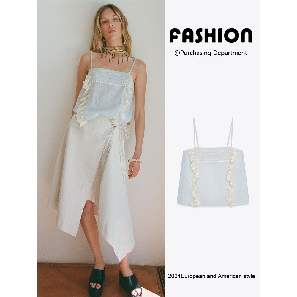 ZARA Mùa Hè 2025 Sling Top Không Tay, Cổ Thẳng