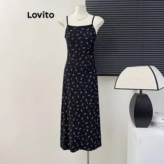 Đầm Lovito xếp nếp họa tiết hoa nhí phong cách thường ngày dành cho nữ LNE60028