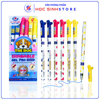  Hộp 12 Cây Bút Gel Xóa Được G-star ER05 0.5mm  Mực Xanh Tím  2 Đầu Tẩy Xóa - Mực Đều Nét Nhỏ - Cho Học Sinh Tiểu Học 