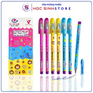  Hộp 12 Cây Bút Xóa Được ER06 Hiệu G-Star Ngòi Kim 0.5mm Nét Nhỏ Mực Đều Đậm Cho Học Sinh Rèn Chữ  Mực Xanh Tím  