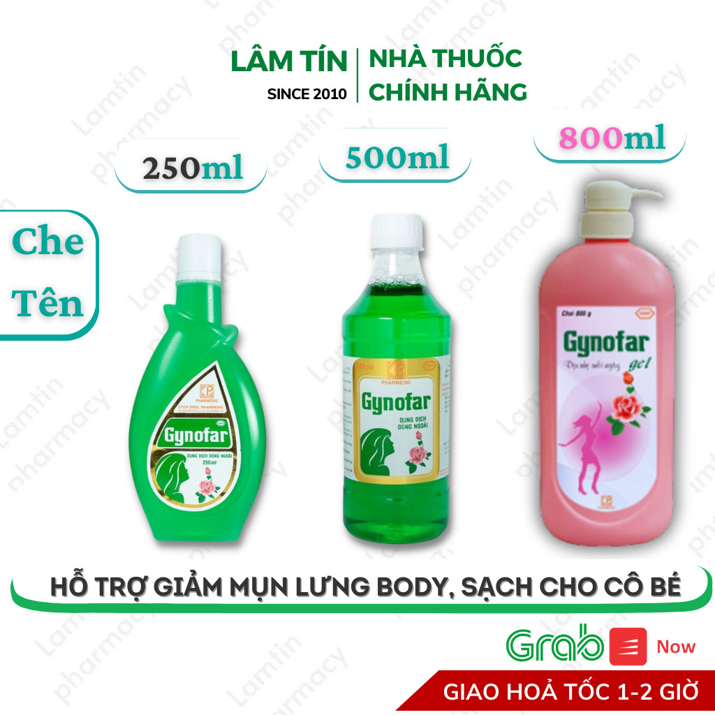 Gynofar Vệ Sinh Phụ Nữ Dung Dịch Dùng Ngoài, tắm mụn lưng, Sát Trùng Ngoài Da Chai 250ml, 500ml, 800
