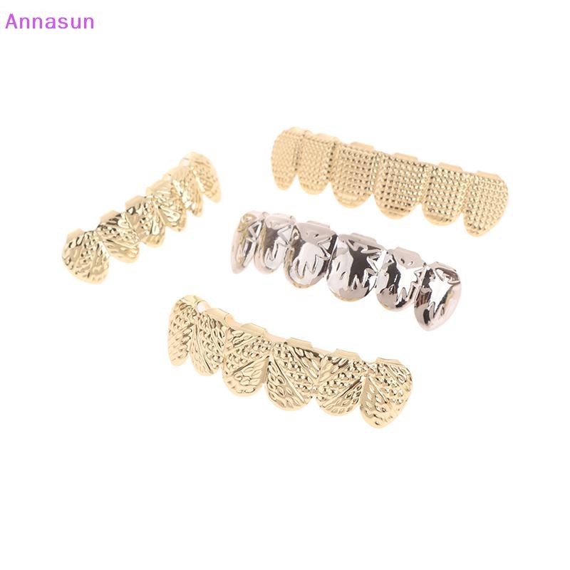 Annasun Hip Hop Kim Loại Răng Grillz Vàng Bạc Màu Răng Grillz Răng Có Thể Tháo Rời Punk Cosplay Đảng