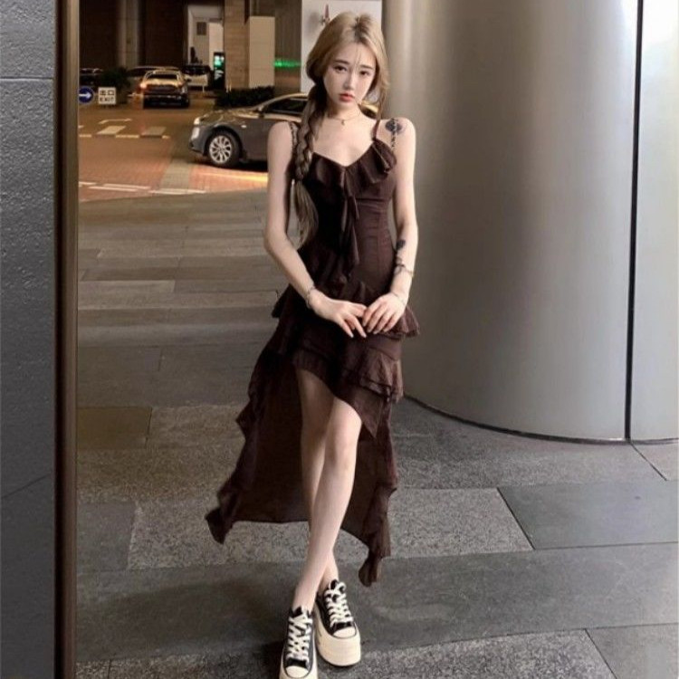 RICH-THEY Váy Hai Dây Phong Cách Retro Dành Cho Nữ Mùa Hè Váy Xếp Nếp Thời Trang Mới Gợi Cảm | BigBuy360 - bigbuy360.vn