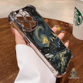 Ốp lưng cho iPhone 11 16 15 14 13 12 Pro Max XR X XS 8 7 6 Plus SE2020 Vỏ tranh sơn dầu bầu trời đầy sao nghệ thuật Túi khí bốn góc Vỏ điện thoại di động trong suốt Vỏ bảo vệ chống sốc