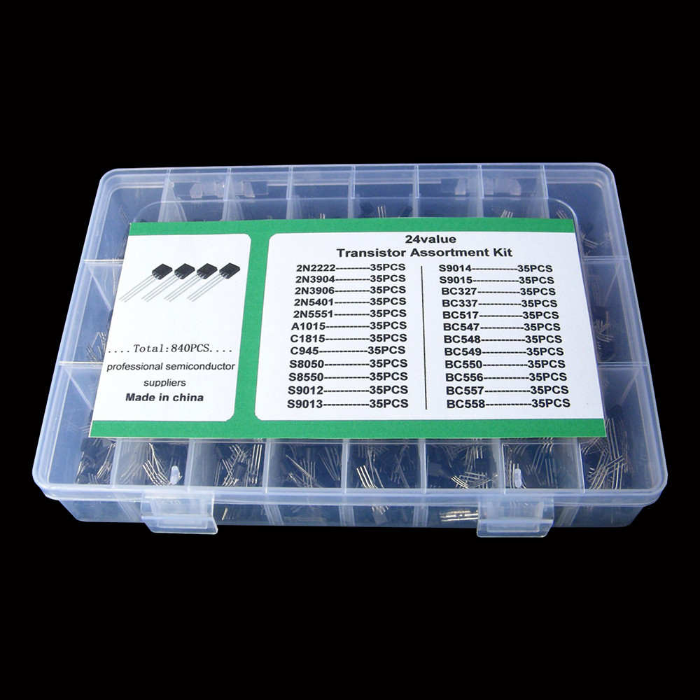Treee-th 840 Cái / hộp 24Values TO-92 Bộ phân loại Transistor BC327 BC337 BC547 2N222 3904 3906 C945