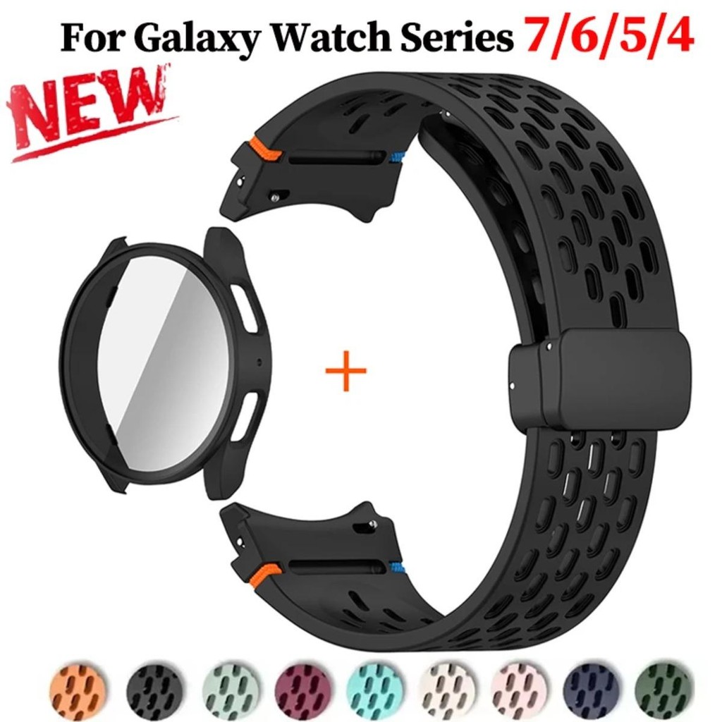 Dây đeo silicon + Ốp lưng cho Samsung Galaxy Watch 7 40 44mm Tấm bảo vệ màn hình Ốp lưng cho Samsung
