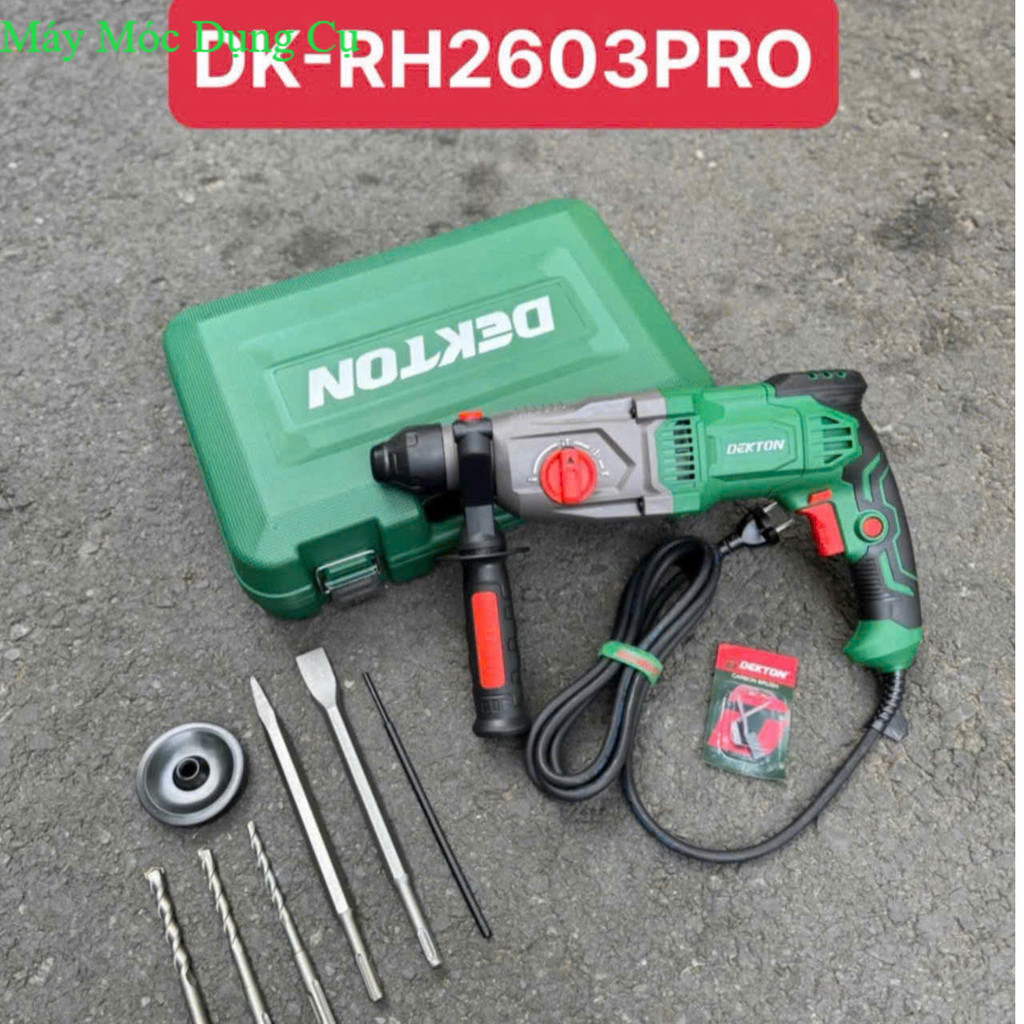 MÁY KHOAN ĐỤC 3 CHỨC NĂNG  DÙNG ĐIỆN DEKTON DK-RH 2603PRO tặng 5 mũi 3 khoan 2 đục Máy móc dụng cụ