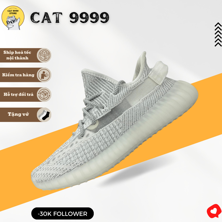 Giày Yz Boost 350 V2 Static Non-Reflective, Yz 350 Trắng Phản Quang Bản Cao Cấp Boost Nén Hạt - CAT 