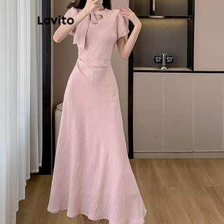 Đầm Lovito phối nơ màu trơn phong cách thanh lịch cho nữ LNM67042