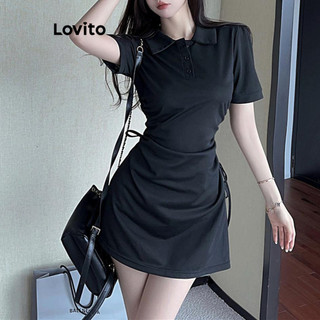 Đầm Lovito xếp nếp màu trơn phong cách thường ngày cho nữ LNM71350