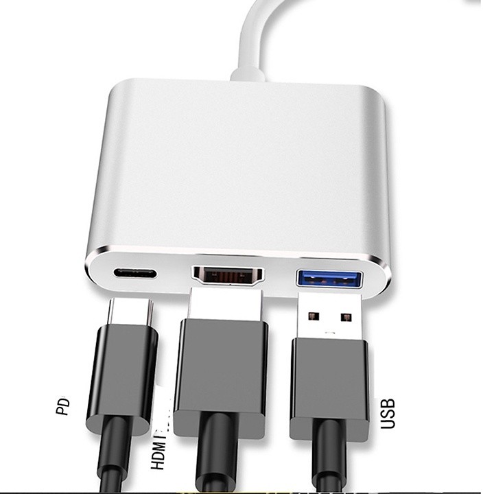 Hub Type C 3 trong 1 to HDMI cho Macbook/Laptop, Hub chuyển type C sang HDMI, Cổng chuyển đổi Type C