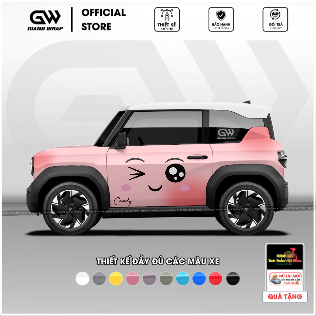Decal Tem Xe VF3 Chấm Hồng Cute - Mẫu 049 - Tùy Chỉnh Theo Yêu Cầu - Tem Xe VF3 Đẹp