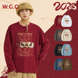【W.G.Q  Áo thun dài tay Unisex Top 100% Cotton in thời trang hợp thời trang (Phiên bản giới hạn năm mới)