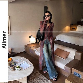 Nữ Xuân Hè Mỹ Retro Tính Khí Dây Buộc Dây Đeo Slim-fit Dài Cardigan