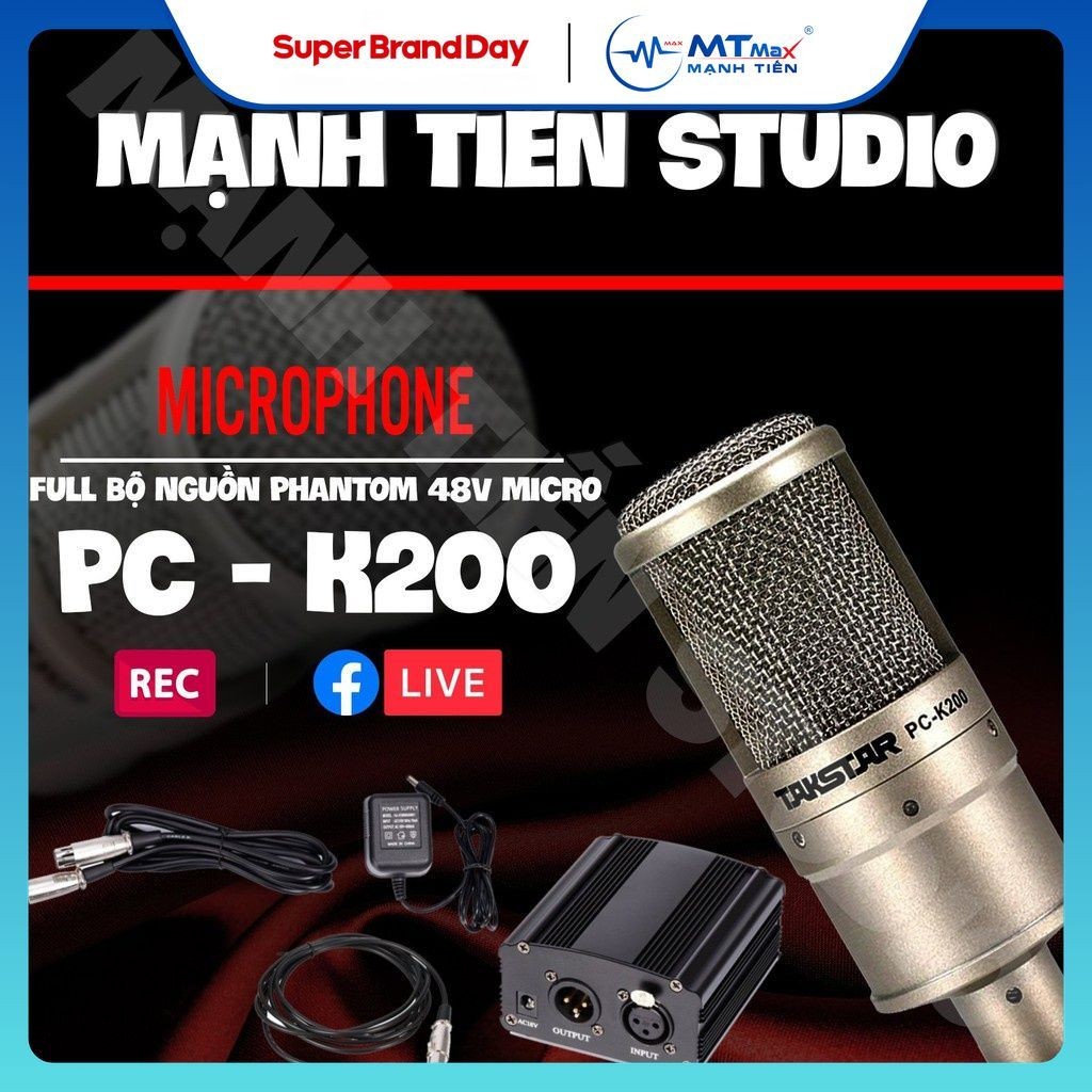 [COMBO HOT] Micro thu âm chuyên nghiệp Takstar PC K-200 + nguồn 48v + canon + xlr 3.5 cho thu âm, li