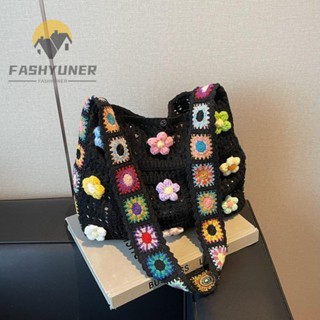 Túi đeo vai nữ FASHYUNER, Túi đeo chéo móc hoa dung tích lớn, Túi xách dệt kim dệt kim rỗng cổ điển thời trang