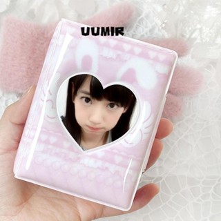 UUMIR Album thẻ UUMIR, Nơ tình yêu màu hồng với 16 trang bên trong Chất kết dính Photocard, Album thẻ sưu tập PVC 3 Inch Mini Idol Card Collect Book