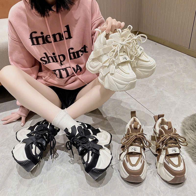 (Hàng Quảng Châu cc) Giày sneaker thể thao Taobao nữ đẹp độn đế mềm cao 10cm đi học phom chuẩn thoán