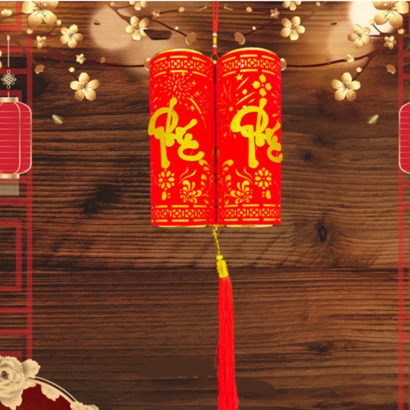 Dây treo nhung đỏ TL07 2 quả pháo mô hình trang trí tết