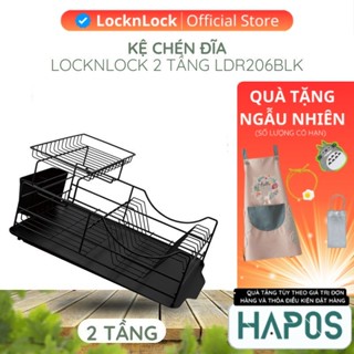 Kệ bát đĩa 2 tầng LocknLock Chính hãng, có khay hứng để trên bồn rửa bát đựng đồ nhà bếp LDR206BLK - HAPOS OFFICIAL