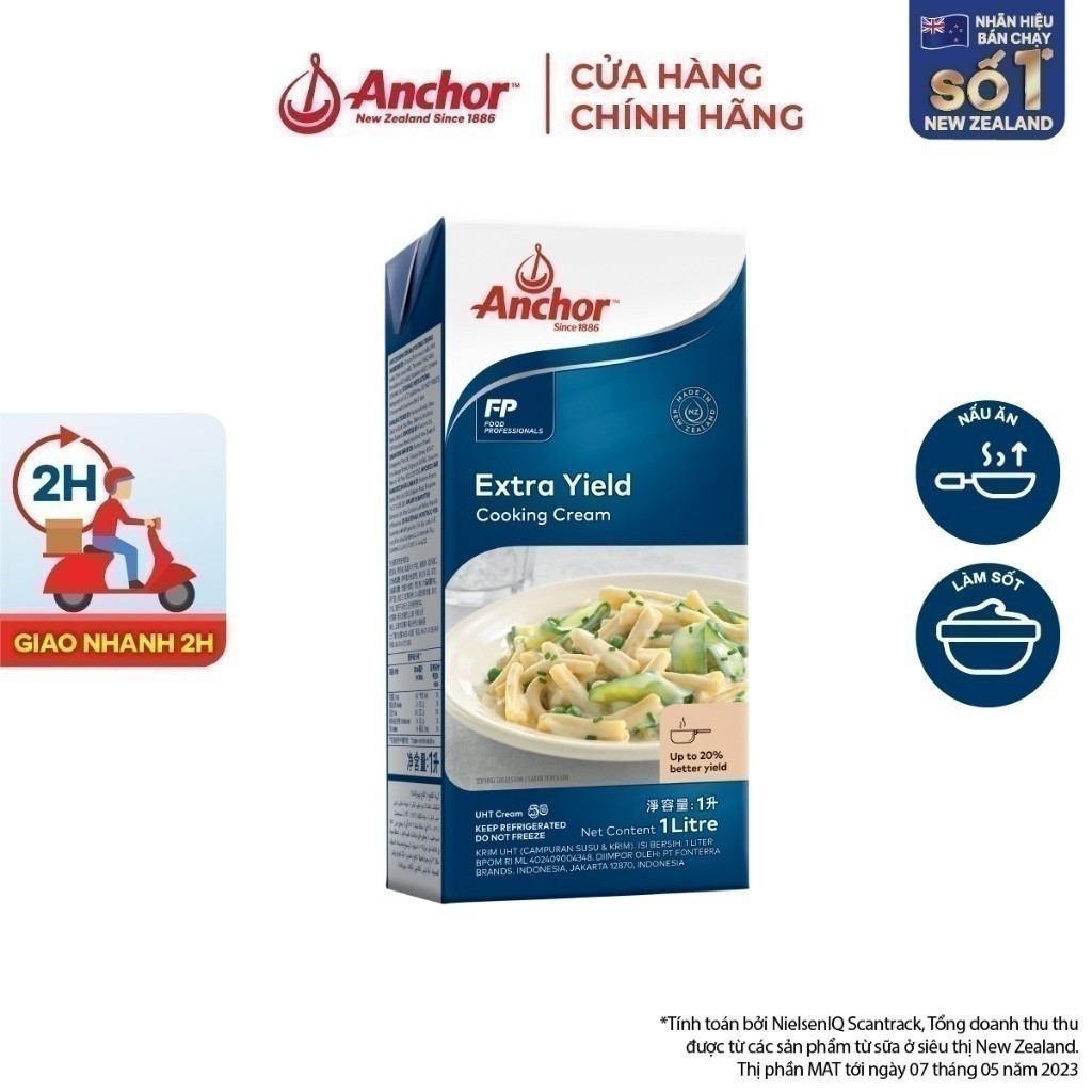 Kem sữa tươi tiệt trùng để nấu ăn Anchor Cooking cream hộp 1 lít - Hàng Chính Hãng