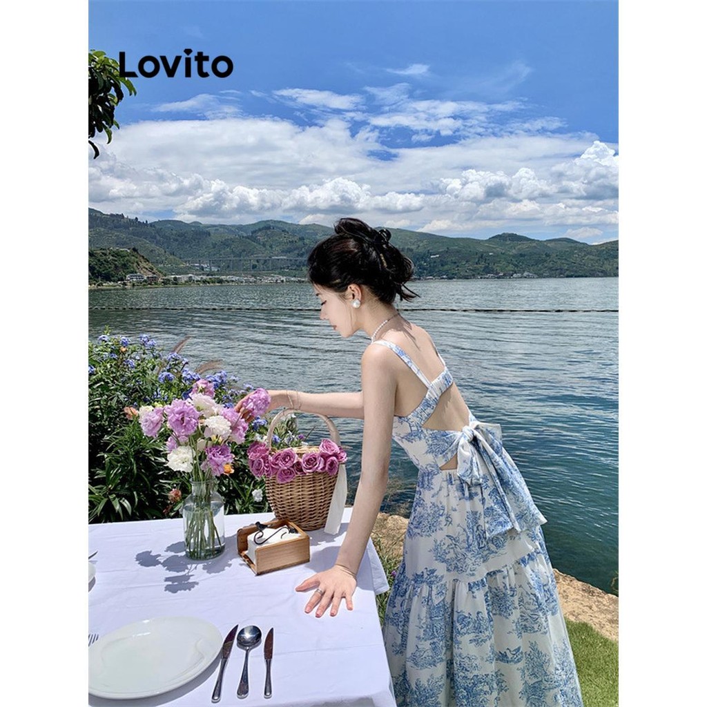 Đầm Lovito họa tiết hoa thắt nơ lưng phong cách thanh lịch cho nữ LNE67273 | BigBuy360 - bigbuy360.vn