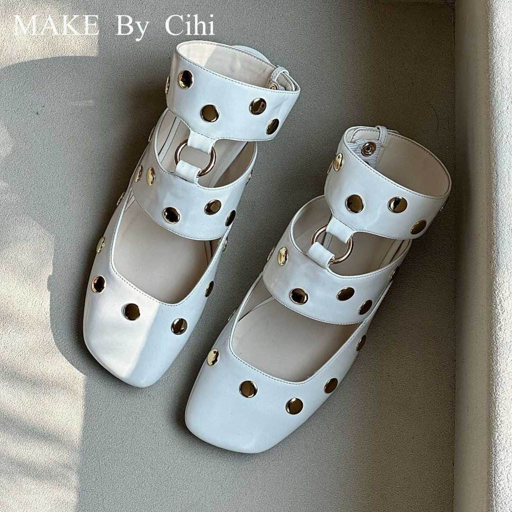 Cihi Design 'Mobius Metal' Đinh tán thủ công nặng Thiết kế punk Đầu vuông gót côn