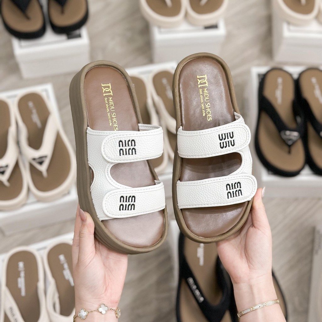 Dép MIDU YANGI Quai Dán Thêu Cao Cấp, Đế Cao Su Non Lót Đế Êm 2 Màu 4 Phân