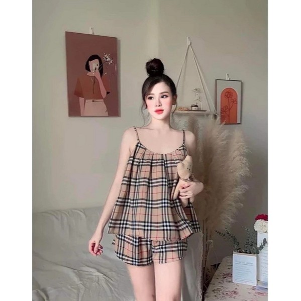 Đồ Bộ Nữ 2 Dây Áo Cổ Dập Ly Cực Mát Và Dễ Thương Mặc Tại Nhà Đồ Ngủ Xinh Cute Siêu Rẻ Bộ Đồ Mặc Nhà 