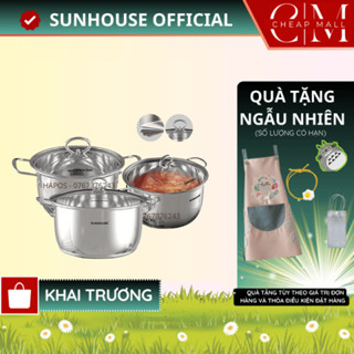 Bộ 3 nồi inox 5 đáy bếp từ Sunhouse (16-20-24cm) Chính hãng SHG788 dùng mọi loại bếp tỏa nhiệt đều - CHEAPMALL SUNHOUSE