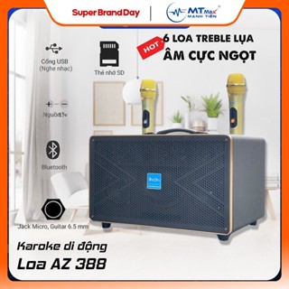 Loa di động xách tay AZPRO AZ 388 karaoke âm thanh cực chi tiết. Bass 16, 2mid và 6 chiếc loa treble kèm 2 mic không dây