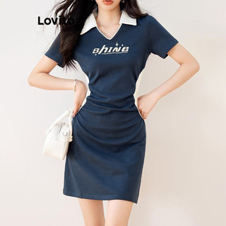 Đầm Lovito khâu vải họa tiết chữ thời trang thường ngày cho nữ LNE61451