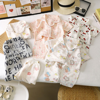 Bộ Đồ Ngủ Trẻ Em Bé Gái Tay Ngắn Điều Hòa Không Khí Bé Trai Loungewear Đồ Ngủ