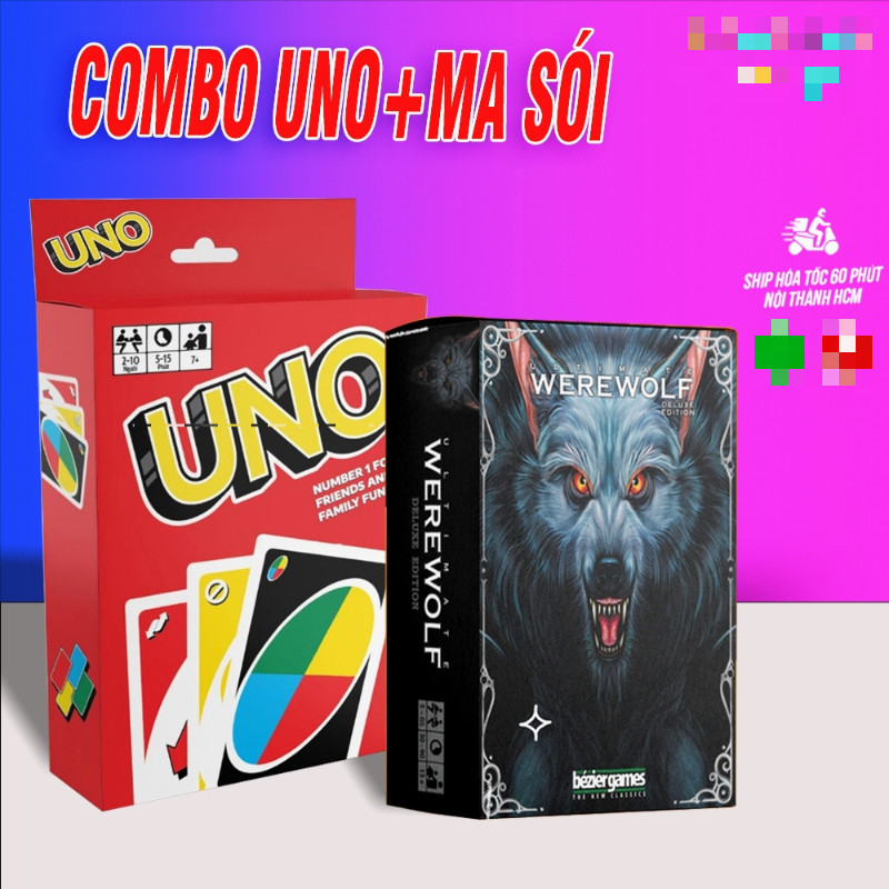COMBO bài ma sói ultimate + UNO 110 lá việt hóa ma sói đầy đủ nhân vật lá bài cứng sắc nét [BOARDGAM