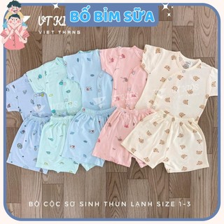 (Set 3 - 5) Bộ sơ sinh cộc tay màu VT chất thun lạnh Petit hàn quốc cho bé sơ sinh CL04 size 0-9 tháng Bố Bỉm Sữa