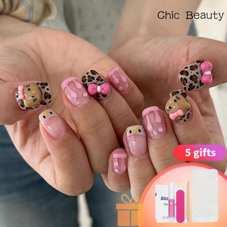 [30 miếng] Ba chiều mèo nơ 3D Bánh Kem hồng Pháp móng tay giả, miếng dán móng tay
