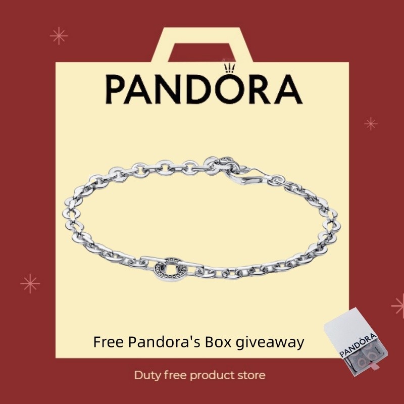 Pandora 100% 925 Bạc Trang Sức Tinh Tế Cặp Đôi Bộ Vòng Tay Nữ Trang Sức Pandora Signature Pavé Bold 