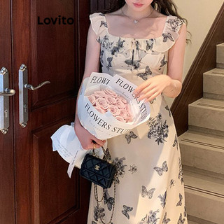 Đầm Lovito họa tiết hoa nhí buộc dây phong cách thường ngày cho nữ LNA63007
