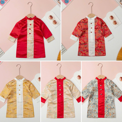 Áo dài Bé trai Áo dài Tết LITIBABY, vải gấm thêu Hoàng cung size cho bé từ 1 đến 5 tuổi