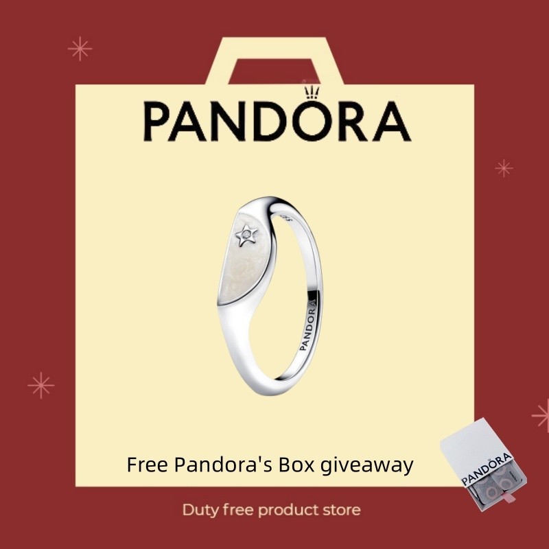 Pandora 100% S925 Bạc Trang Sức Tinh Tế Cặp Đôi Bộ Pandora ME Nửa Men Signet Nhẫn